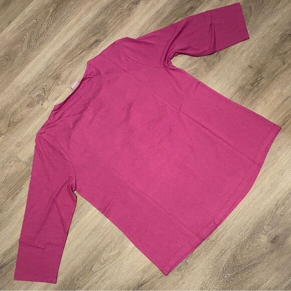 CHICO’S BRAIDED TRIM PLEATED 3/4 SLEEVE SHIRTTAIL TEE WILD MULBERRY 2 =L… - Picture 6 of 8